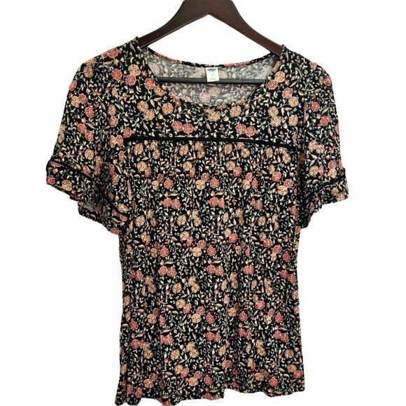 OLD Navy🖤Black Floral Peasant Boho Top Blouse Size M - Picture 3 of 11